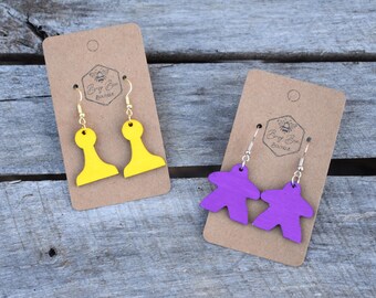 Board Game Earrings, Pawn & Meeple Wood Earrings