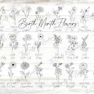 Geboortemaand Bloem Clipart 24x, SVG Bundel Set, Wildflower, teken svg bestand, cricut folie transfer tool & folie quill
