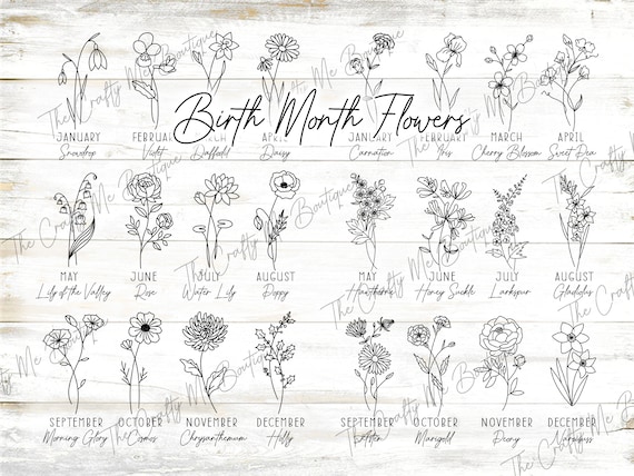 Birth Month Flower Clipart 24x SVG Bundle Set Wildflower - Etsy