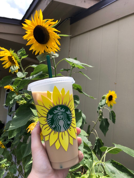 Sunflower Starbucks Cup Reusable Iced Beverage Sunflower Cup Etsy