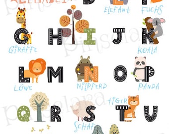 Poster for learning, letters - learning poster ABC zoo animals, school enrollment gift, decoration children's room