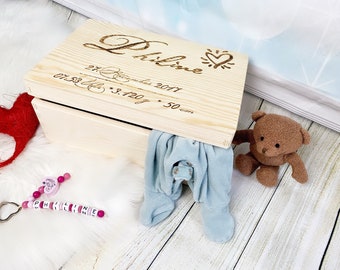 Erinnerungsbox für Baby, Personalisierte Erinnerungsbox aus Holz, Gravur Name, Geschenk Schwangerschaft, Geburt, Taufe, Kommunion