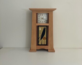 Arts & Crafts Natural Cherry Mantel Clock with Motawi Art Tile