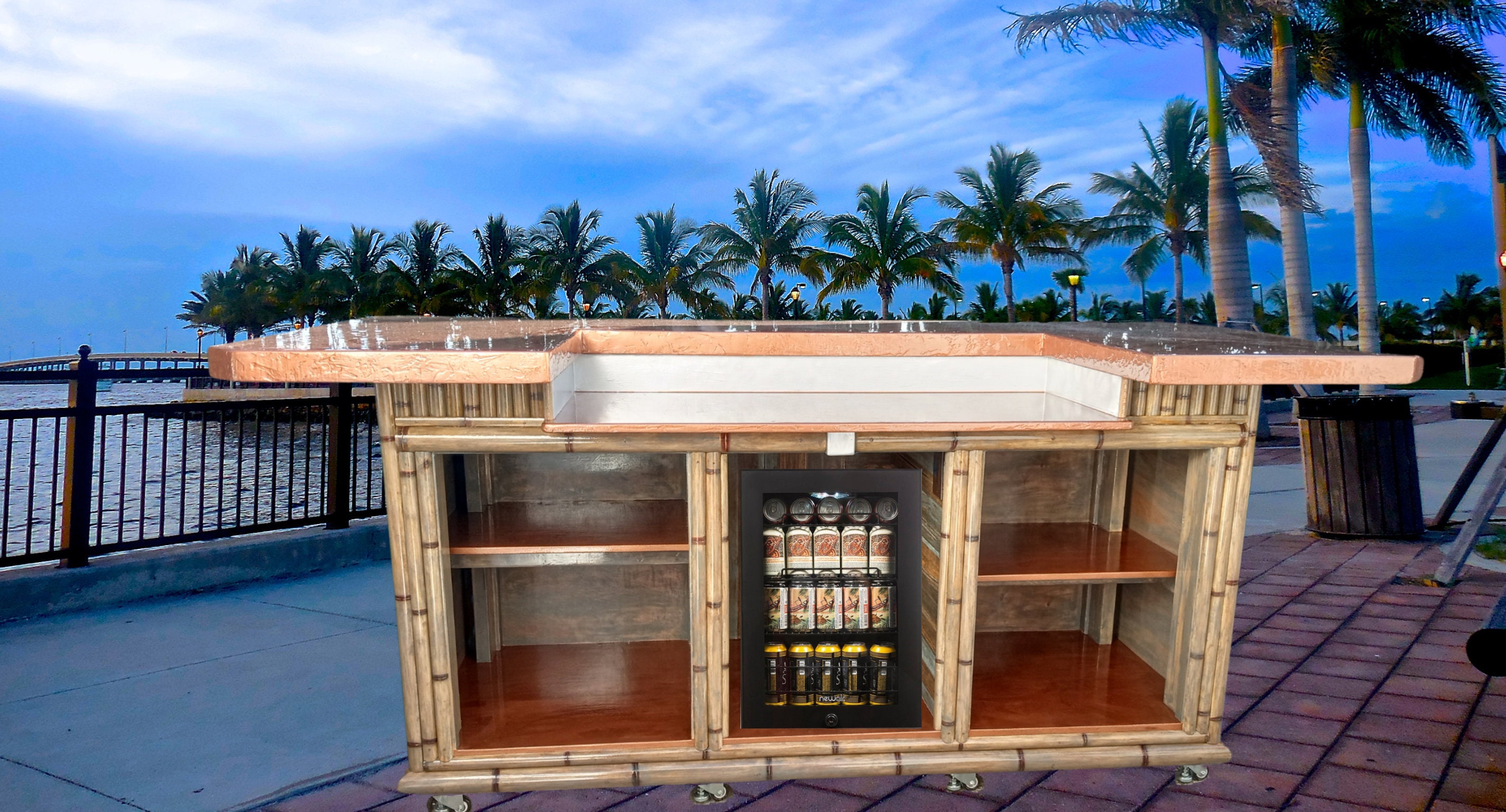 Large Bamboo Tiki Bar With Wheels, Storage, Electrical Outlet, Footrail.  Mini Fridge, Wine Cooler Ready Backyard Patio Tiki Hut Palapa Bar. - Etsy