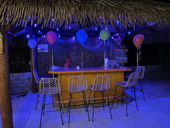 Large Bamboo Tiki Bar With Wheels, Storage, Electrical Outlet, Footrail.  Mini Fridge, Wine Cooler Ready Backyard Patio Tiki Hut Palapa Bar. - Etsy