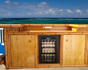 Large Bamboo Tiki Bar With Wheels, Storage, Electrical Outlet, Footrail.  Mini Fridge, Wine Cooler Ready Backyard Patio Tiki Hut Palapa Bar. - Etsy