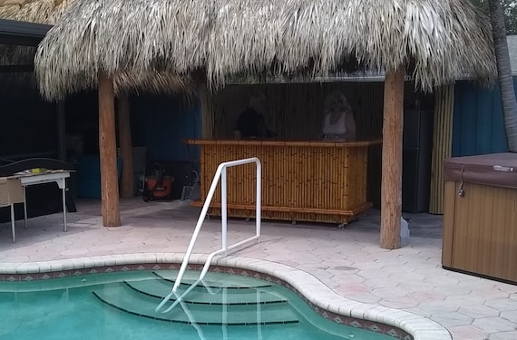 Large Bamboo Tiki Bar With Wheels, Storage, Electrical Outlet, Footrail.  Mini Fridge, Wine Cooler Ready Backyard Patio Tiki Hut Palapa Bar. - Etsy