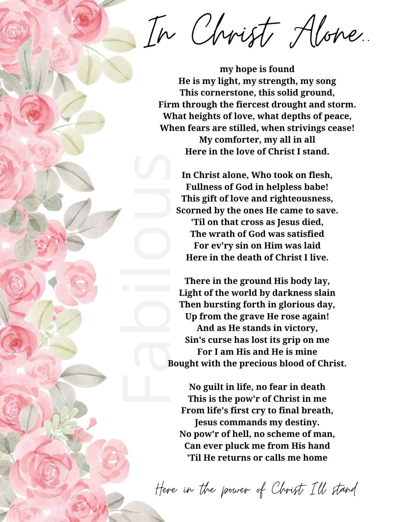 In Christ Alone Song Lyrics | Etsy