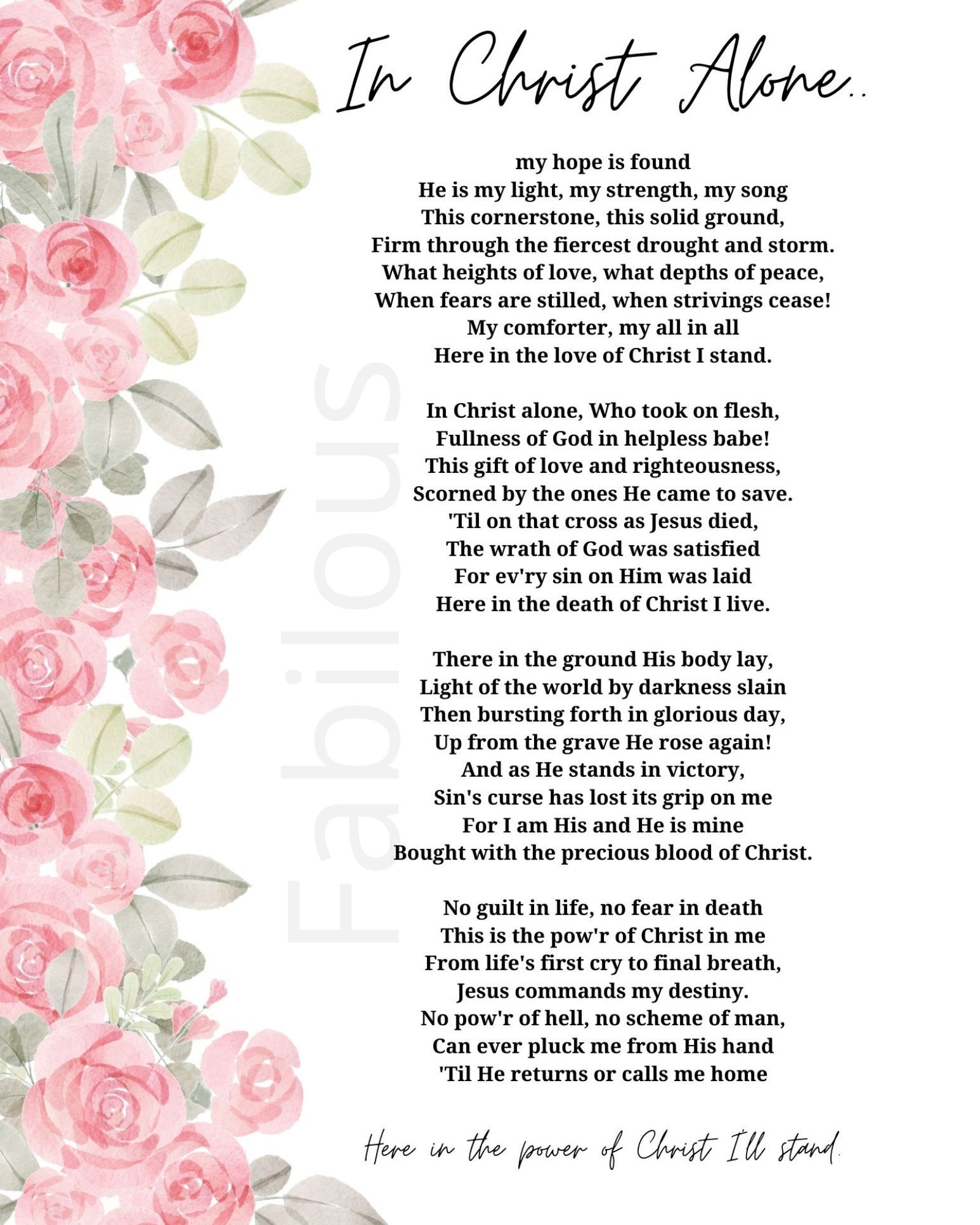 In Christ Alone Song Lyrics | Etsy