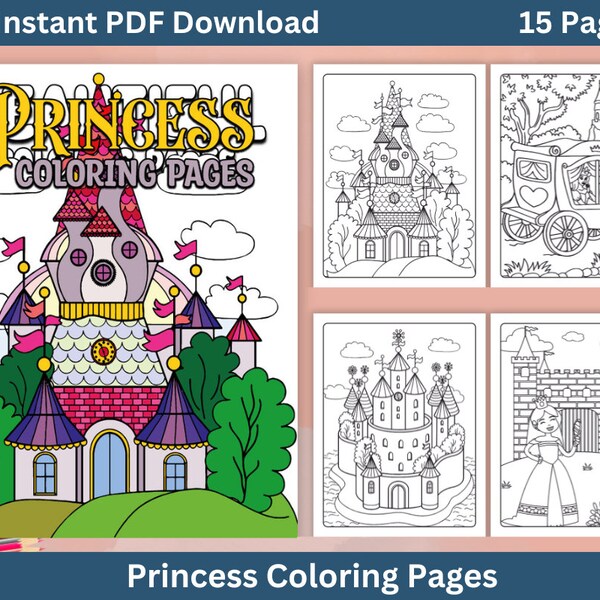Princess Castle Coloring Pages - Etsy