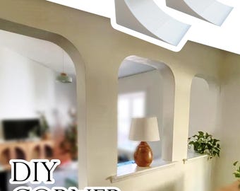 May include: White DIY corner arch kit with two curved corner pieces. The image shows the kit with the text "DIY CORNER ARCH KIT" in a white font. The kit is designed to create arched corners.