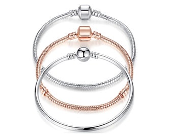 1PC Bright Silver Tone European Charms Bracelet Bangle Fit Charm Beads 