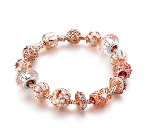 Rose Gold Pandora Bracelet With Flower 
