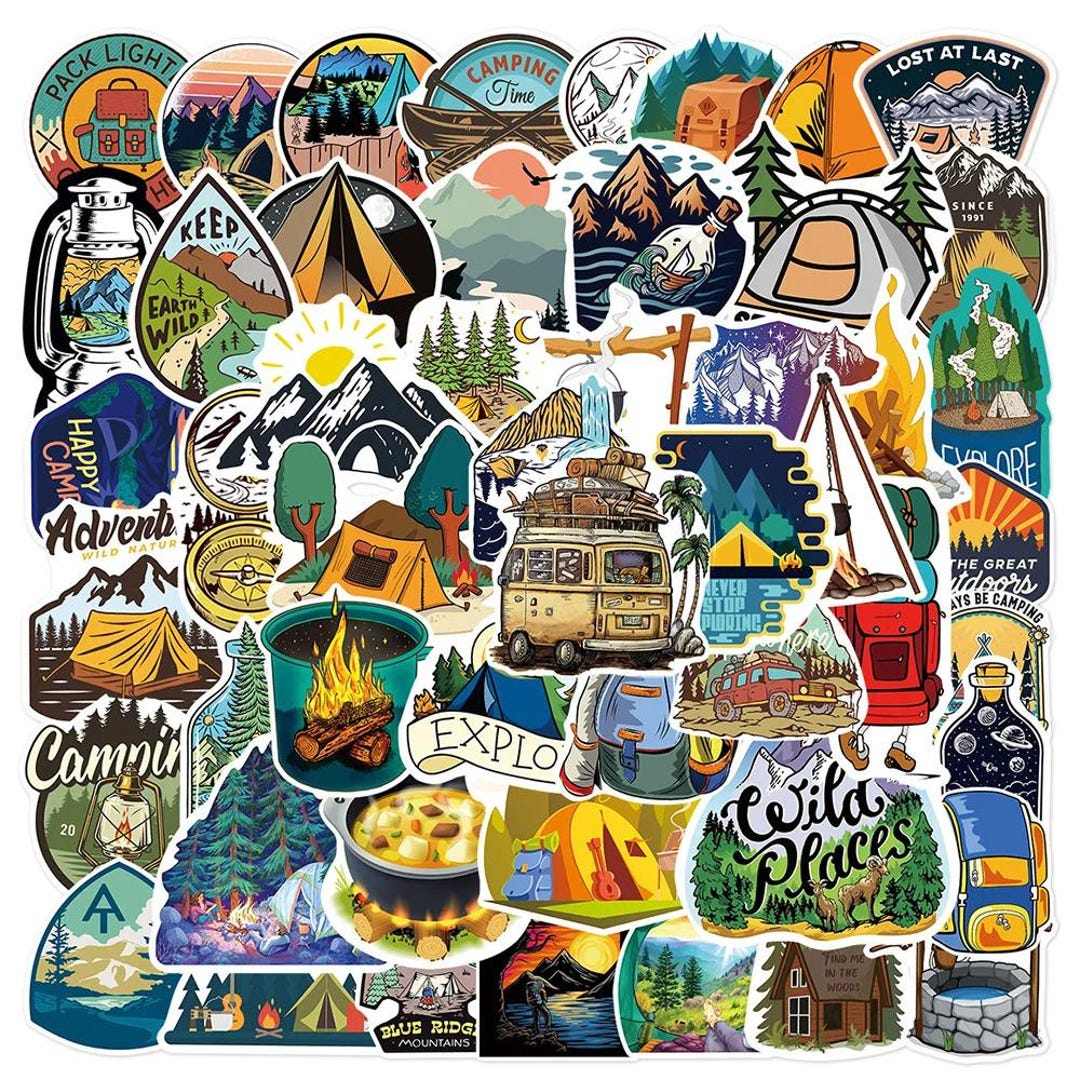 Forest Hiking Camping Stickers 50pcs, Outdoor Adventure Graffiti Decals ...