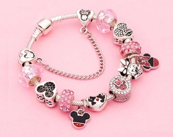 Pandora Bracelet with Cartoon Mickey Mouse Disney Charm bracelet - Snake Chain Charms, European Pandora Bracelet & Bangle, Birthday Gifts