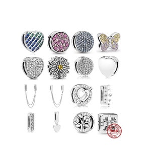 Ciondolo di riflessione, ciondoli per braccialetti a maglie Reflexions, ciondolo a clip, ciondolo in argento, ciondoli a forma di cuore con corona, fiore e farfalla