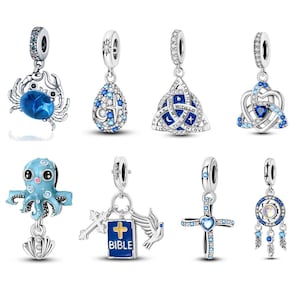 Blue Crab Charms, Octopus Charm, 925 Sterling Silver Charms fits Pandora Bracelet Charms, Women Jewelry, Gift for her