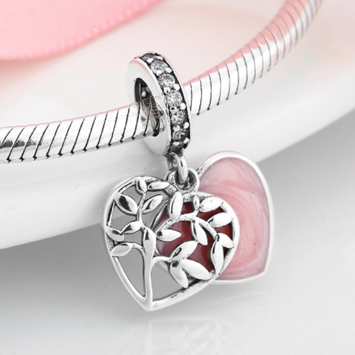 Pandora Charms Tree of life Charms Pink Heart Charms for Etsy