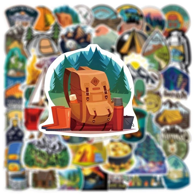 Forest Hiking Camping Stickers 50pcs, Outdoor Adventure Graffiti Decals ...