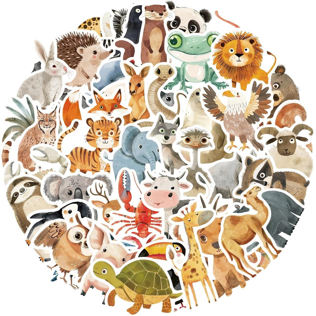 50PCS Animal Stickers, Childrens Book Paintings Aesthetic Decal for ...