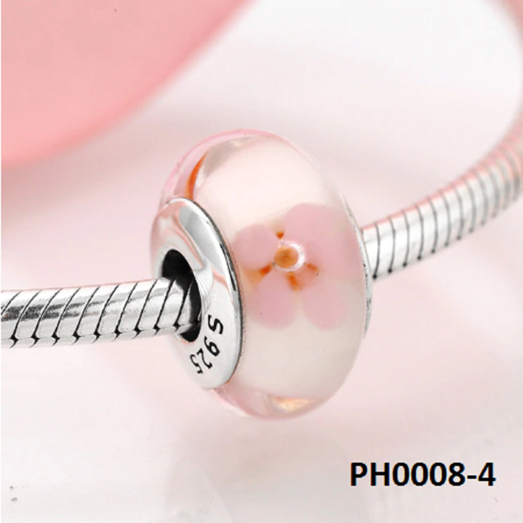 ABAOLA Bubble Murano Glass Charm – 925 Sterling Silver Core, Fits 3mm Charm Bracelets (Pink) - View #9