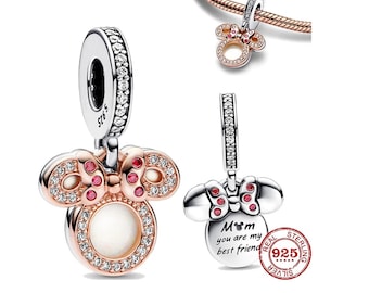 Disney Minnie Mouse Silhouette Double Dangle Charm, Charms for Bracelet, Sliver Charms, moment bracelet Charm, Best gifts For Christmas