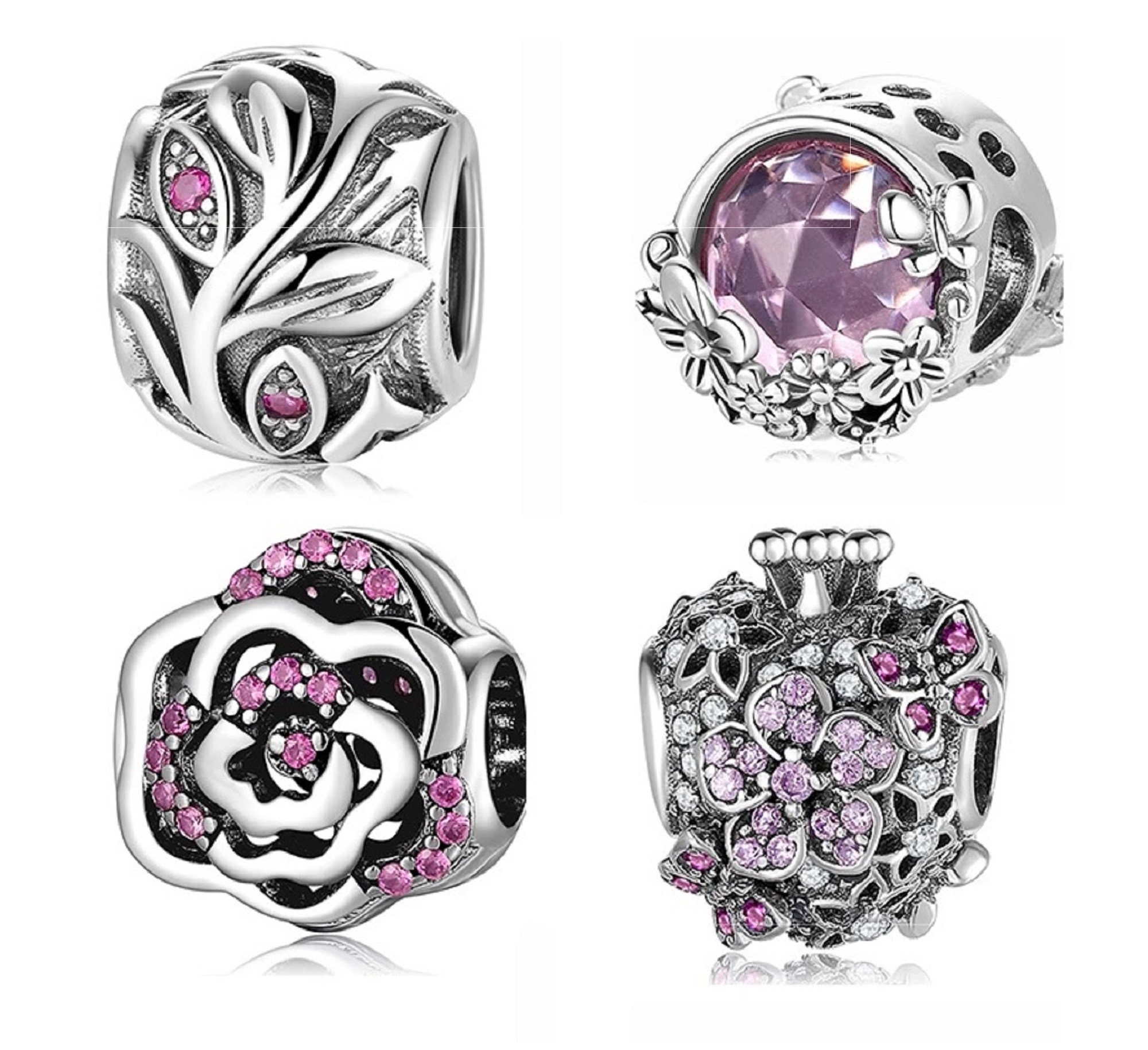 Pandora Charms Flowers Heart Charms CZ Beads Charms for Etsy