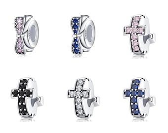 Spacer Charms Faith Cross Charms Stopper Pave Beads Charms 925 Sterling Sliver fits European Pandora Moment Bracelet Charms Jewelry