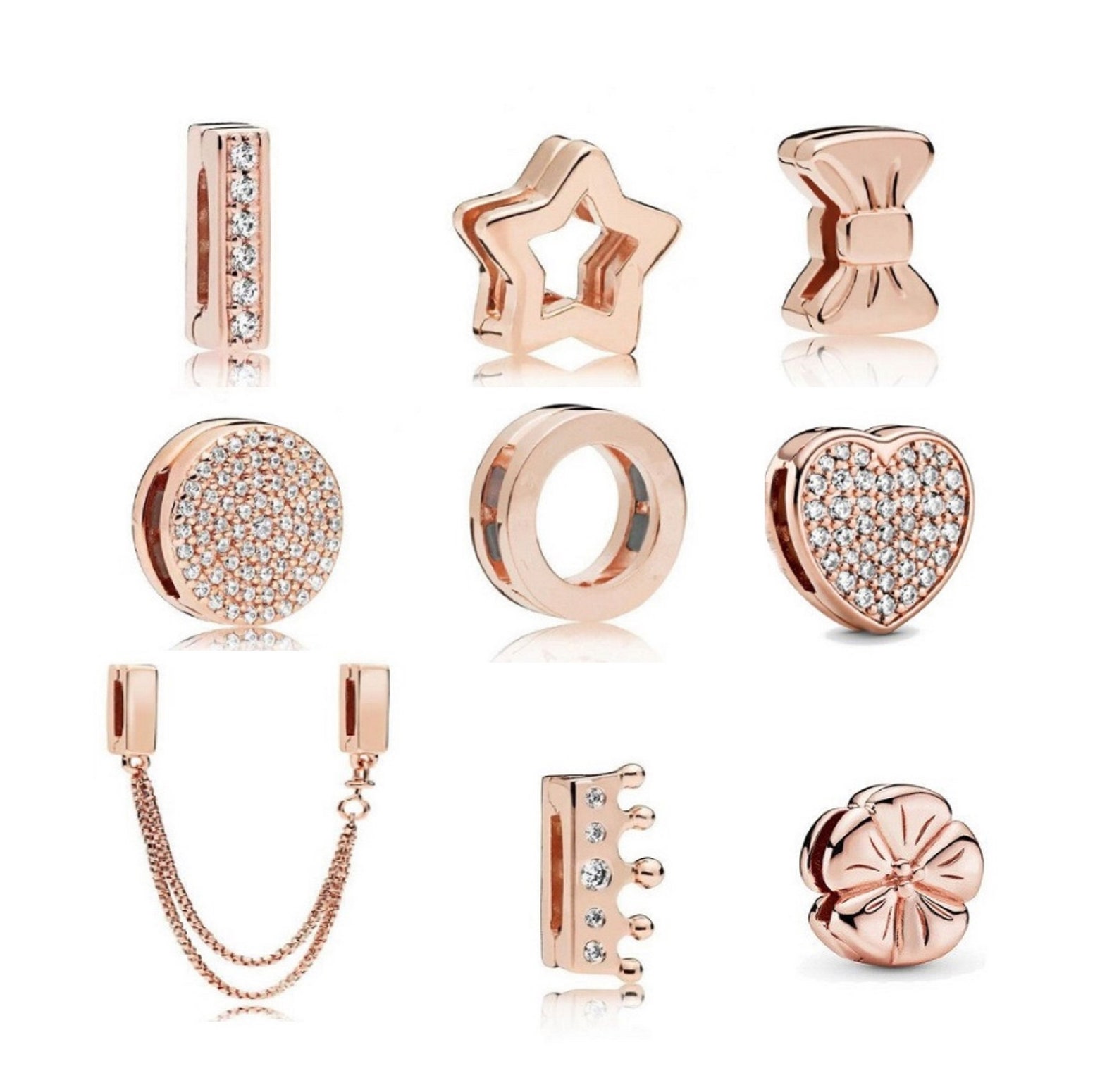 Rose Gold Mesh Reflexions Bracelet Charm Bow Star Clip Charm Etsy