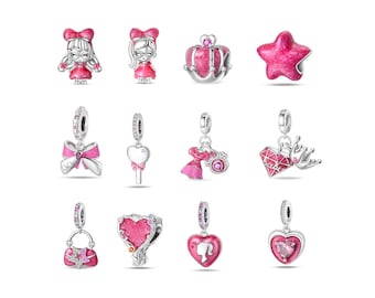 Pink Princess Skirt Bag Lipstick Charms for Bracelet, Sliver Charms, Moment bracelet Charm, Gifts for Her, Halloween and Christmas Jewelry