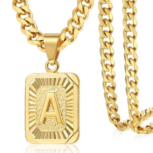 Colgante de oro Letra inicial del alfabeto A B C D E Colgante, amuleto de oro con collar de cadena Unisex Hombres Mujeres Joyería Nacimientodaty Regalos