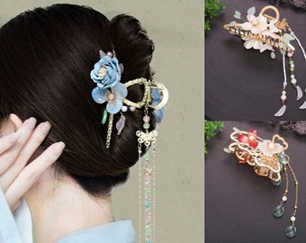 Bloem haar clips, vlinder haar klauw, Hanfu haarspeld, kwast haarspeld, retro haarspeld, vrouw haarspeld, Hanfu haaraccessoires cadeau voor haar