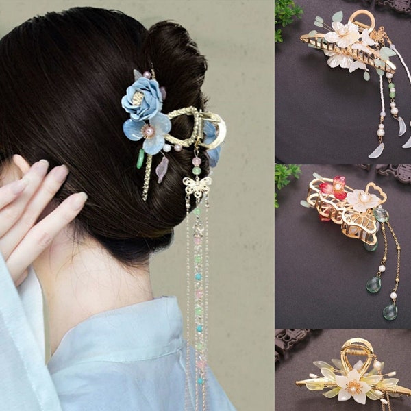 Blumen-Haarspangen, Schmetterlings-Haarklaue, Hanfu-Haarnadel, Quasten-Haarnadel, Retro-Haarnadel, Frauenhaarnadel, Hanfu-Haarschmuck Geschenk für sie