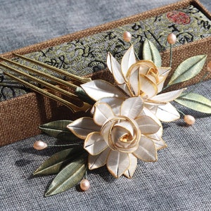 Gardenia Pearl Hair Comb, Vintage Flower Hairpin, Hanfu Hair Fork, Chinese Hair Comb, Women'S Hair Stick, Hanfu Hair Accessories, Gifts