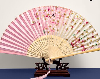 Crane Fan  Cherry Blossom Folding Fan  Chinese Style Folding Fan  Japanese Folding Fan  Retro Folding Classical Tassel Fan  Dance Fan  Gift