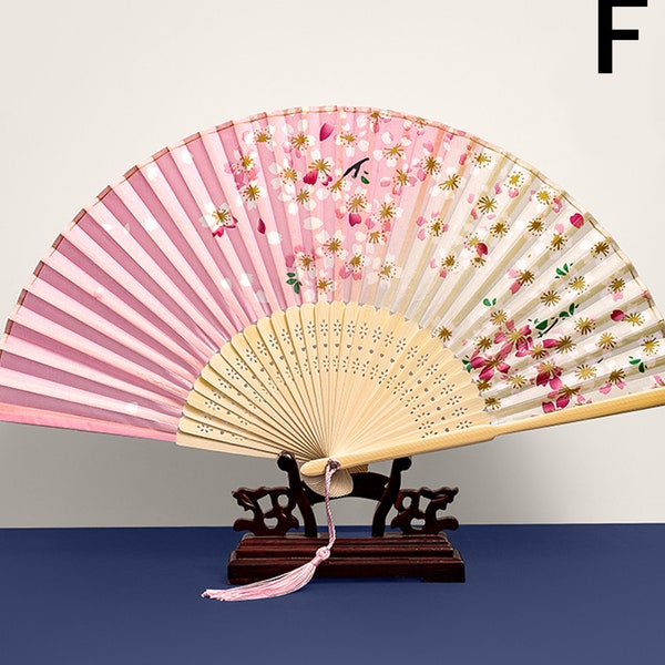 Crane Fan  Cherry Blossom Folding Fan  Chinese Style Folding Fan  Japanese Folding Fan  Retro Folding Classical Tassel Fan  Dance Fan  Gift