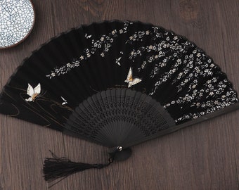 Cherry Blossom Folding Fan  Antique Folding Fan  Women's Folding Fan  Handheld Fan  Chinese Fan Japanese Folding Fan Tassel Folding Fan Gift