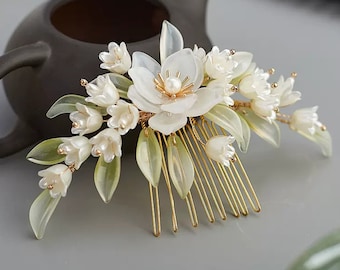 Peigne à cheveux muguet, peigne à cheveux fleur vintage, peigne à cheveux Hanfu, épingle à cheveux mignonne, épingle à cheveux chinoise, accessoires pour cheveux Hanfu, épingle à cheveux d'été