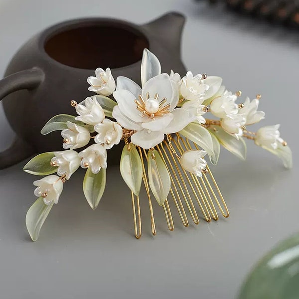 Lily Of The Valley Hair Comb, Vintage Flower Hair Comb, Hanfu  Hair Comb, Cute Hairpin,Chinese Hairpin,Hanfu Hair Accessories,Summer Hairpin