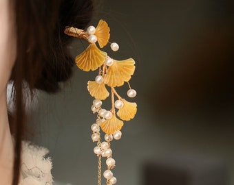 Épingles à cheveux Ginkgo Biloba, épingles à cheveux perlées, épingles à cheveux rétro, accessoires pour cheveux Hanfu, bâton de cheveux à fleurs, bâton de cheveux, épingle à cheveux Hanfu, cadeaux pour elle