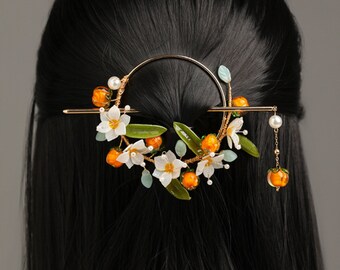 Épingles à cheveux à anneaux de fleurs, épingles à cheveux en kaki mignon, épingles à cheveux Hanfu, épingles à cheveux rétro, épingles à cheveux pour femmes, bâtons de cheveux, accessoires de cheveux Hanfu, cadeaux