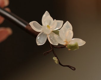 Magnolia Flower Wood Hairpins, Vintage Flower Hair Pins, Chinese Hairpins, Women Daily Hair Sticks, Hanfu Hair Accessories, Hair Forks, Gift