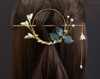 Épingle à cheveux muguet, Anneau en épingle à cheveux fleur rétro, Bâtonnets pour cheveux fleur pour femme, Bâtonnets pour cheveux à franges Hanfu, Fourchette, Accessoires cheveux Hanfu