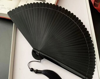 Green Bamboo Folding Fan, Retro Folding Fan, Women's Hand Fan, Chinese Tassel Folding Fan, Hanfu Folding Fan, Wedding Fan, Summer Fan, Gift