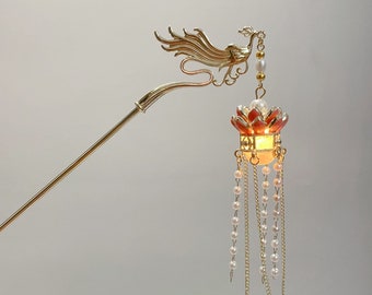 Vintage Phoenix Luminescence Hairpin, Flower Lantern Hairpin, Hanfu Hair Accessories, Women Hair Stick, Chinese Hair Fork, Gifts For Her