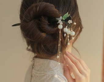 Maiglöckchen Quaste Haarnadel, Vintage Blumen Holz Haarnadel, Hanfu Haarschmuck, Chinesische Haarnadel, Frauen Haar Stick, Hanfu Haargabel