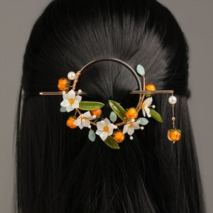 Flower Ring Hairpins, Cute Persimmon Hairpins, Hanfu Hair Pins,  Retro Hairpins, Women Hairpins, Hair Sticks, Hanfu Hair Accessories, Gifts