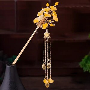 Ginkgo Leaf Hairpin, Vintage Tassel Hair Stick, Women Ancient Costume Hanfu Hairpin, Chinese Hair Pin, Hanfu Hair Accessories, Gift For Her