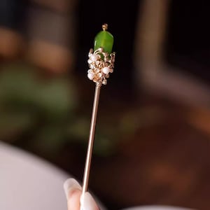 Green Chalcedony Hairpin, Vintage Hair Stick, Women Daily Hairpin, Ancient Hanfu Hairpin, Modern Minimalist Hairpin, Hair Accessories, Gift