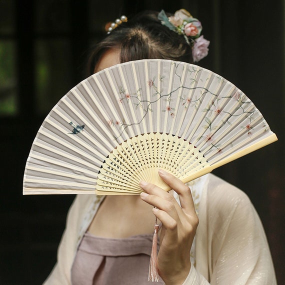 Retro Fächer Faltfächer Handfächer Troddeln Anhänger Blume Deko Chinesisch Stil